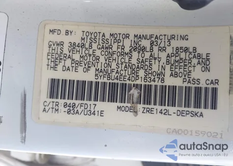 2013 Toyota Corolla S z USA, uszkodzony, nr VIN 5YFBU4EE4DP163478